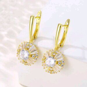 18K Gold Plated Stailess Steel Dangle Zircon Women's Earrings